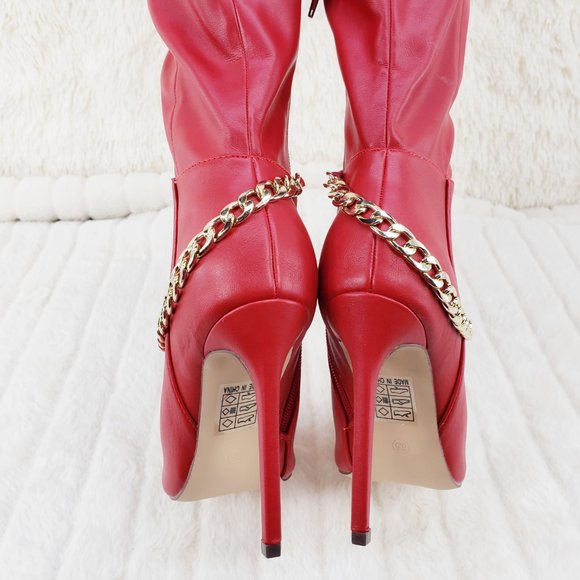 Red Thigh High Heel Boots - Picture 5 of 14